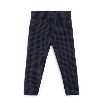Boys Dark Blue Checkered Long Trouser